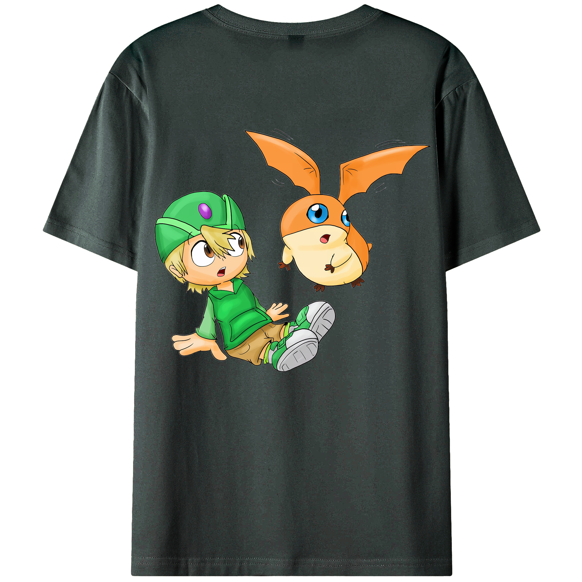 （画像用） Digimon デジタルモンスター/デジモン 綿100％ メンズ半袖Tシャツ（バックプリント） 通気性